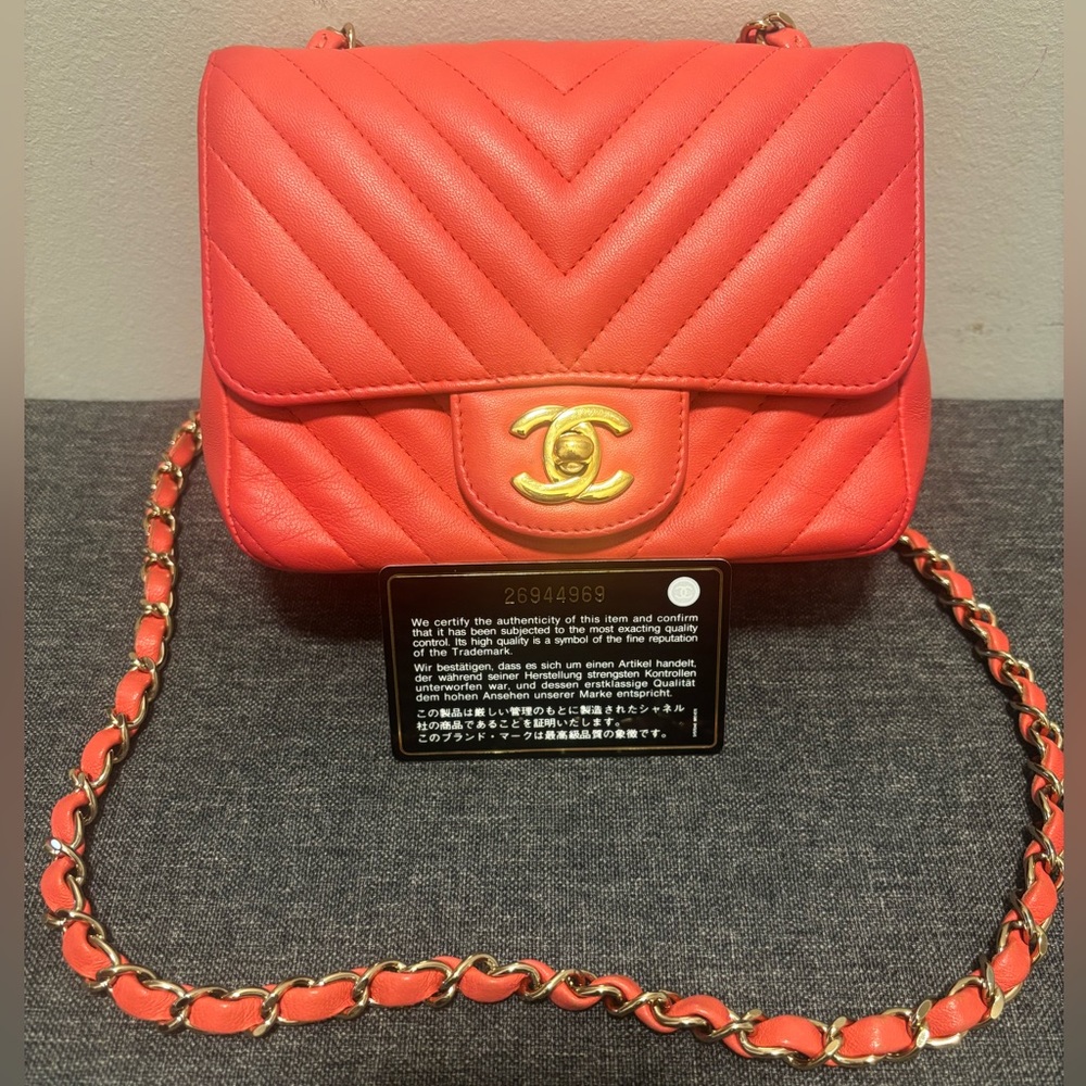 Chanel Red Chevron Mini Square Flap Bag